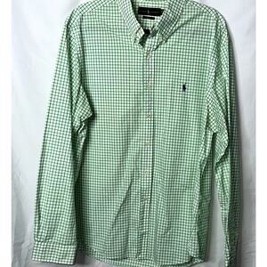 Ralph Lauren Mens Sz XXL Slim Fit Light Green White Check Long Sleeve Button Up